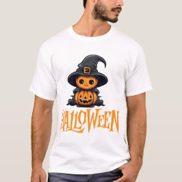 Camiseta Chapéu de Bruxa Abóbora Chibi Fofo Gráfico de Hall