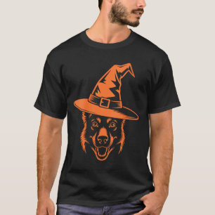 Camiseta Chapéu de Bruxa Cachorro Pastor Alemão Preto Assus