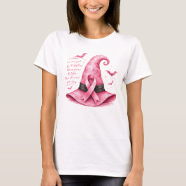 Camiseta Chapéu de Bruxa com Laço Rosa Conscientização do C