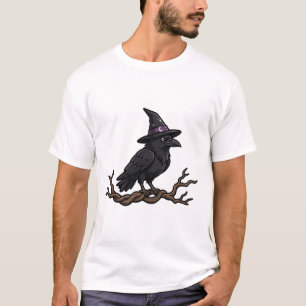 Camiseta Chapéu de Bruxa de Corvo Arte Gótica de Halloween