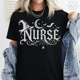 Camiseta Chapéu de Bruxa de Enfermeira de Halloween Assusta