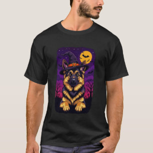 Camiseta Chapéu de Bruxa de Halloween para Pastor Alemão