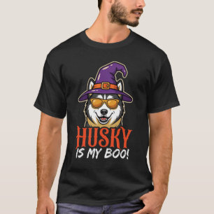 Camiseta Chapéu de Bruxa do Husky de Halloween é Meu Amor