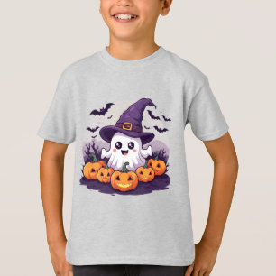 Camiseta Chapéu de Bruxa Fantasma Com Morcegos Voadores Par
