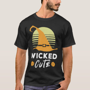 Camiseta Chapéu de Bruxa Fofo e Malvado Engraçado Halloween