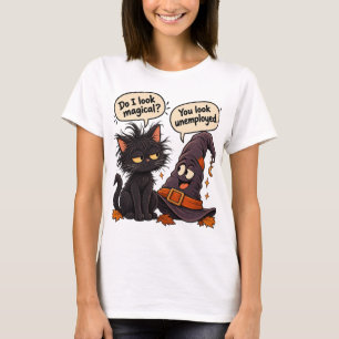 Camiseta Chapéu de Bruxa Gato Preto Engraçado Halloween Sar