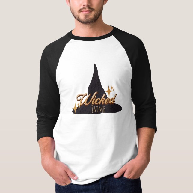 Camiseta Chapéu de Bruxa Retro Nome Sinistro  (Frente)