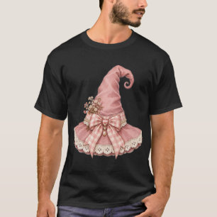Camiseta Chapéu de Bruxa Rosa Coquette Cute Pastel T-Shirt