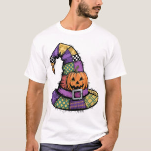 Camiseta Chapéu de Bruxa Xadrez de Halloween Assustador
