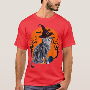 Camiseta Chapéu De Bruxas E Moo De Halloween De Chapéu De C