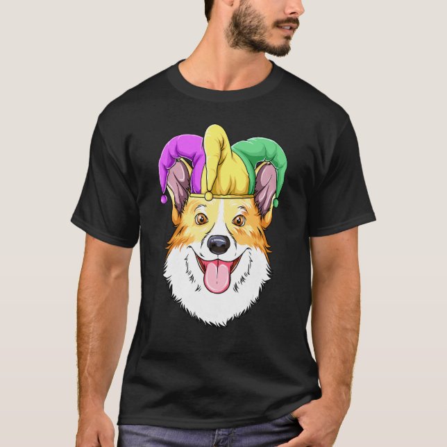 Camiseta Chapéu de Carnaval Corgi Mardi Gras Corgi (Frente)