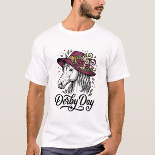 Camiseta Chapéu de Cavalo Floral do Dia do Derby Desenho de