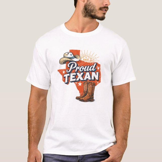 Camiseta Chapéu de Cowboy e Botas Gráficas do Texas (Frente)