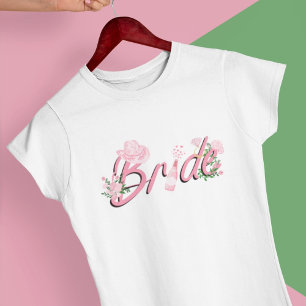 Camiseta Chapéu de Cowboy Rosa Com Flores Noiva 