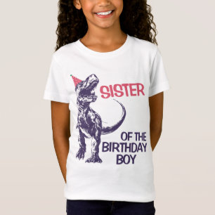 Camiseta Chapéu de festa de dinossauro T-Rex Irmã do menino