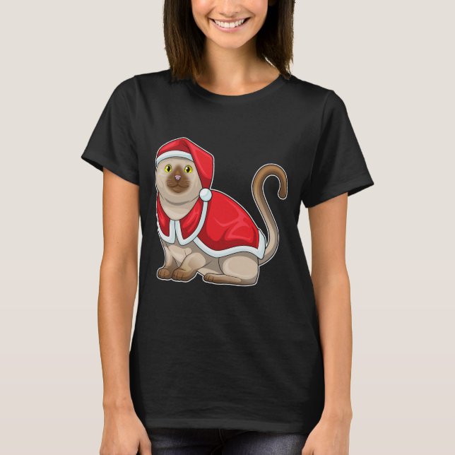 Camiseta Chapéu de Natal de gato (Frente)
