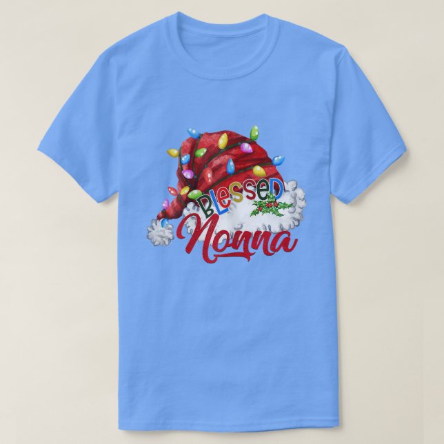 Camiseta Chapéu de Natal de Mulheres Abençoadas Nonna Papai (Frente do Design)