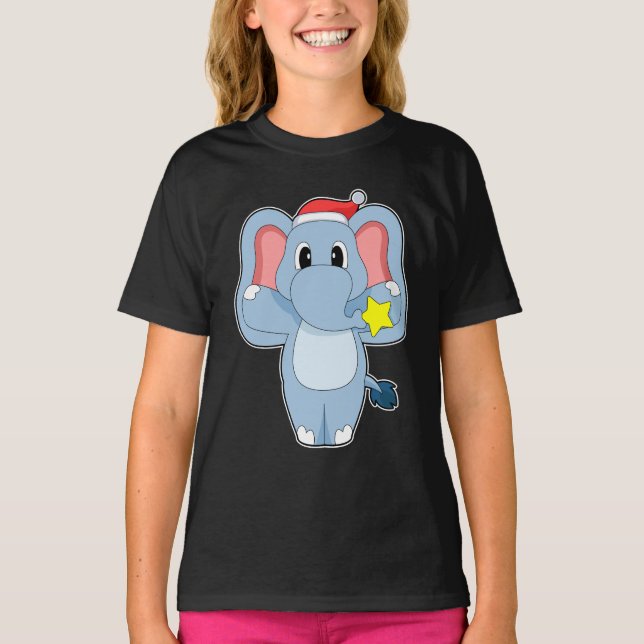 Camiseta Chapéu de Natal elefante (Frente)