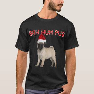 Camiseta Chapéu de Natal Engraçado do Cão Pug Bah Hum Festa