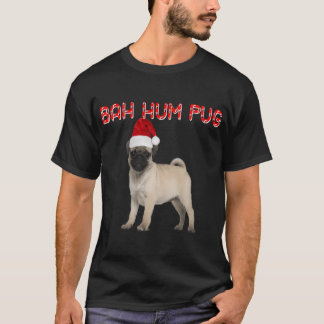 Camiseta Chapéu de Natal Engraçado do Cão Pug Bah Hum Festa