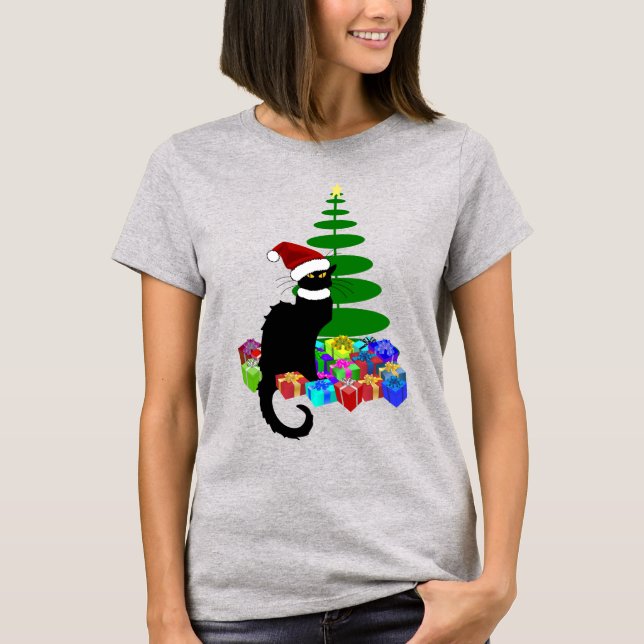 Camiseta Chapéu de Natal Le Chat Noir de Natal (Frente)