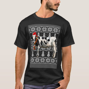 Camiseta Chapéu de Natal Preto e Branco Vaca Animal de Faze