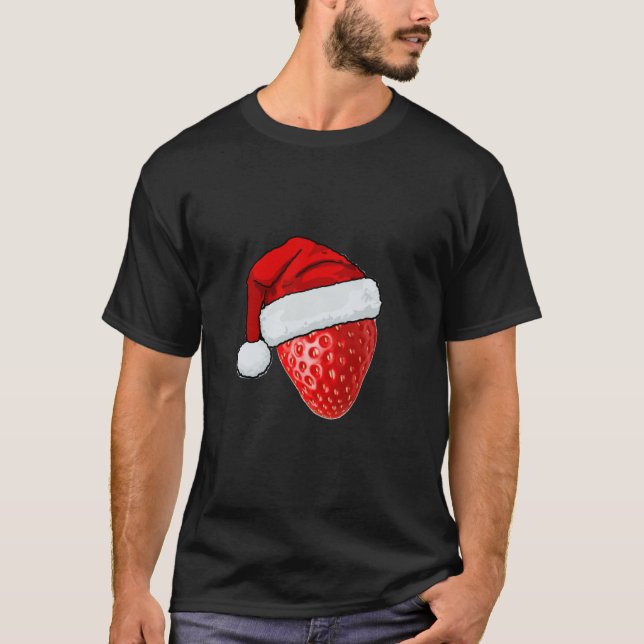 Camiseta Chapéu de Natal T-Shirt com morango doce (Frente)