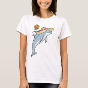 Camiseta Chapéu de palha de praia de golfinho Verão