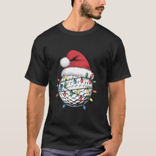 Camiseta Chapéu de Papai Noel Bola de Golfe Luzes de Natal