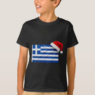 Camiseta Chapéu de Papai Noel com Bandeira Grega Divertido