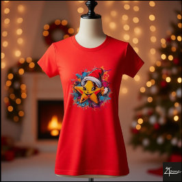 Camiseta Chapéu de Papai Noel da Estrela Feliz com Salpicos