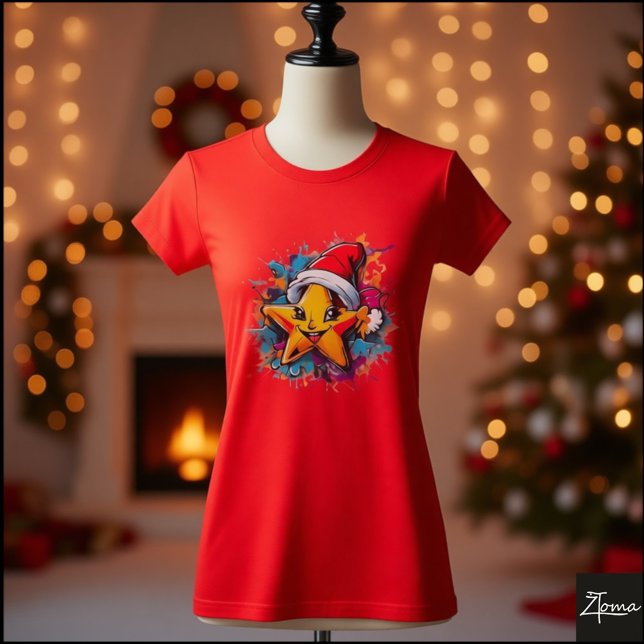 Camiseta Chapéu de Papai Noel da Estrela Feliz com Salpicos (Criador carregado)