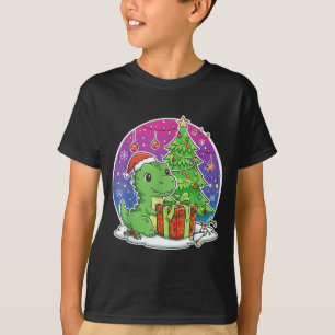 Camiseta Chapéu de Papai Noel de Dinossauro Natal Amante de