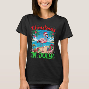 Camiseta Chapéu de Papai Noel de Flamingo Engraçado Natal e