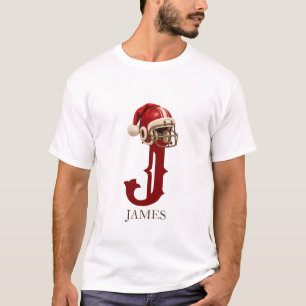 Camiseta Chapéu de Papai Noel de Futebol Monograma Nome Nat