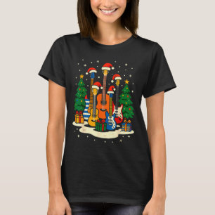 Camiseta Chapéu de Papai Noel de Guitarra Árvore de Natal L