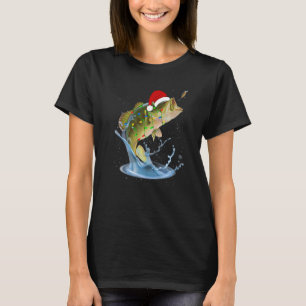 Camiseta Chapéu de Papai Noel de Pesca de Natal Luzes de Pe