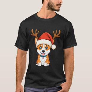 Camiseta Chapéu de Papai Noel de Rena Corgi Cachorro Natal 