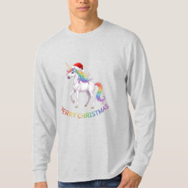 Camiseta Chapéu de Papai Noel de Unicórnio Arco-Íris de Nat