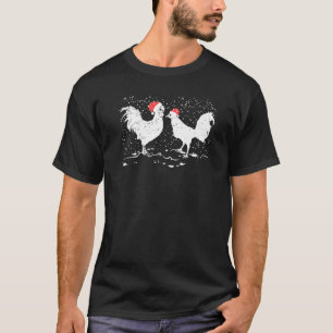 Camiseta Chapéu de Papai Noel Galinheiro Galo Galinha Natal