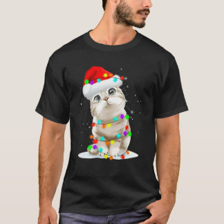 Camiseta Chapéu de Papai Noel Gato de Natal Para Homens Mul