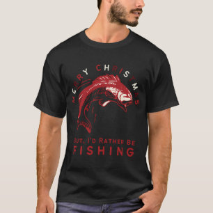Camiseta Chapéu de Papai Noel Luz de Natal Pescaria Papai N