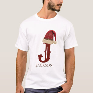 Camiseta Chapéu de Papai Noel Ocidental Monograma Nome Nata