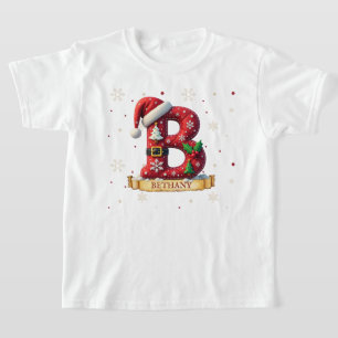 Camiseta Chapéu de Papai Noel Vermelho Letra de Natal B Nom