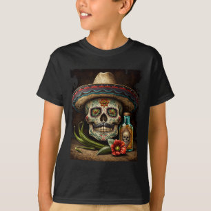 Camiseta Chapéu de Tequila de Crânio de Açúcar Mexicano Cin