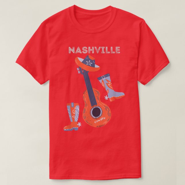 Camiseta Chapéu de vaqueiro e guitarra Nashville (Frente do Design)