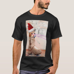 Camiseta CHAPÉU do PAPAI NOEL do gato do teclado no t-shir