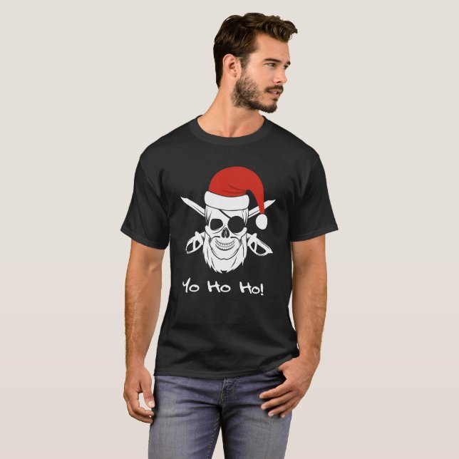 Camiseta Chapéu do papai noel do Natal do pirata de Yo Ho (Frente Completa)
