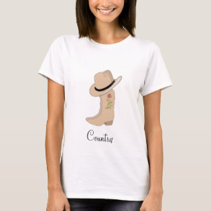 Camiseta Chapéu e Botas Bege Country com Flor