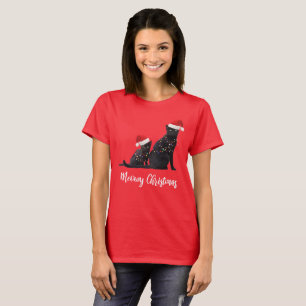 Camiseta Chapéu engraçado do papai noel dos gatos pretos 